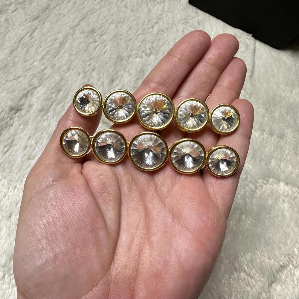 Set of 2 Vintage Gold & Crystal Bar Brooches